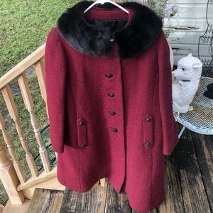 John Wanamaker Rittenhouse Shops Brynwood Wool Coat M L Fur Collar Vintage 50s